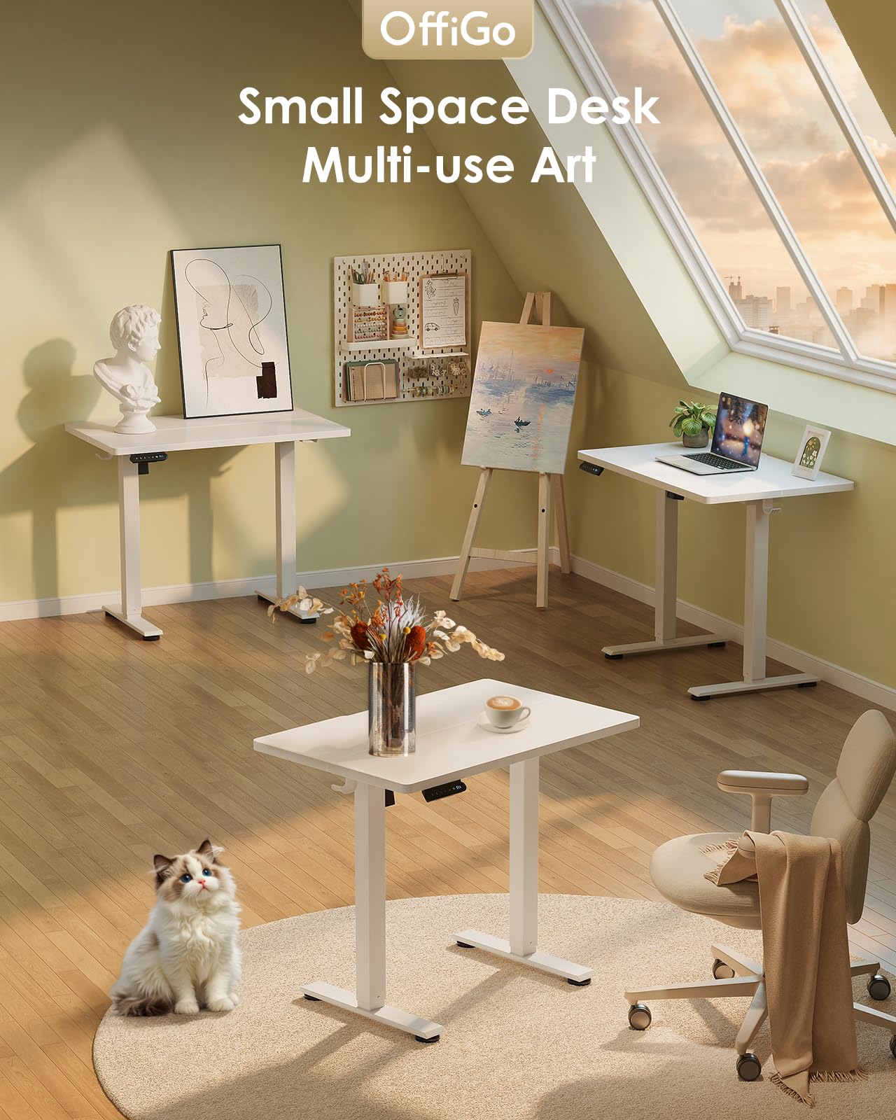 OffiGo Standing Desk, Small Height Adjustable Desk with 3 Memory Heights