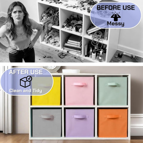Siocok Cube Storage Boxes, 6 Pack Collapsible Fabric Storage Cube Organiser Bins with Handles