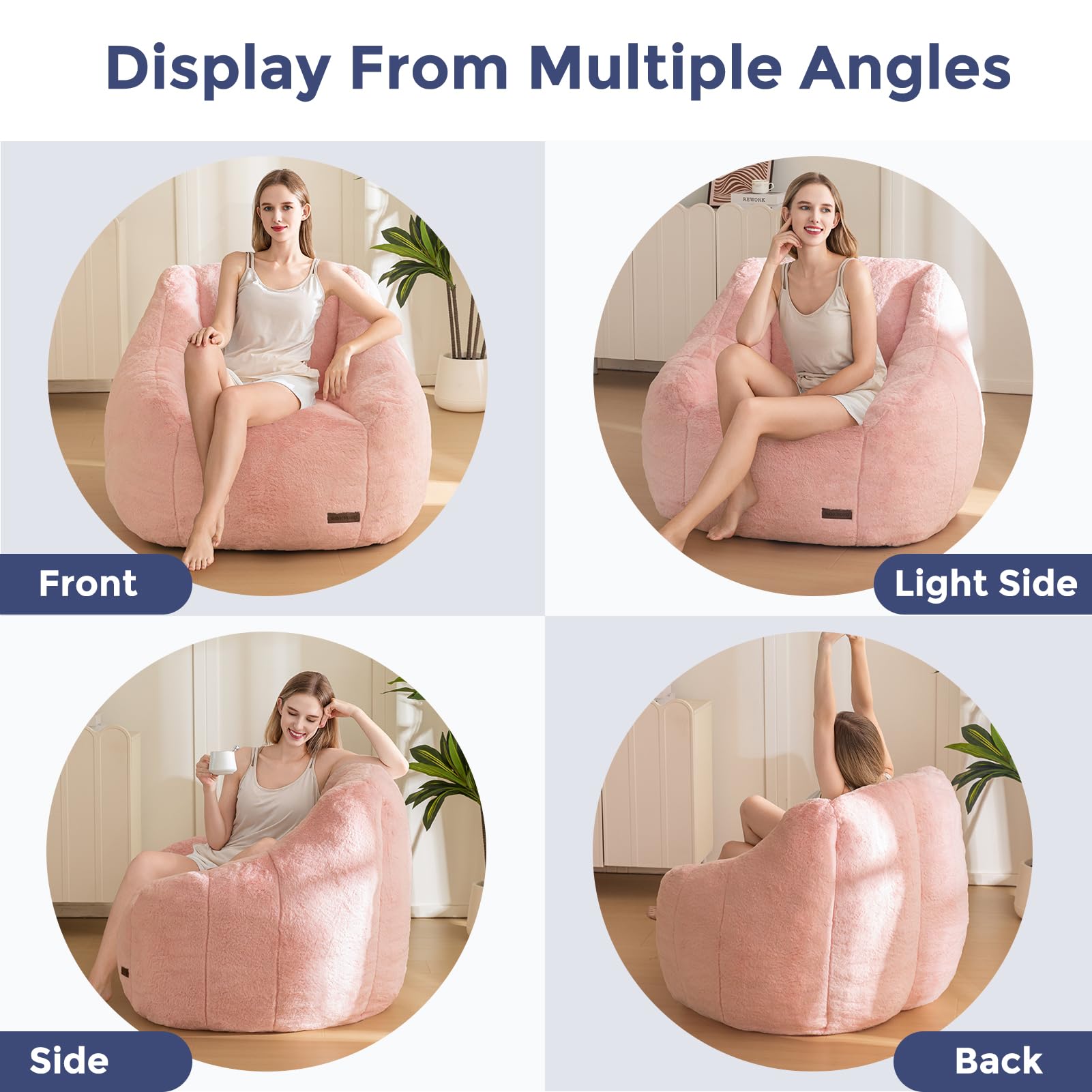 MAXYOYO Bean Bag Chair for Adults or Children, Soft Faux Fur Floor Single with Filling, Comfy Bean Bag Sofa with Back Support, Accent Chair