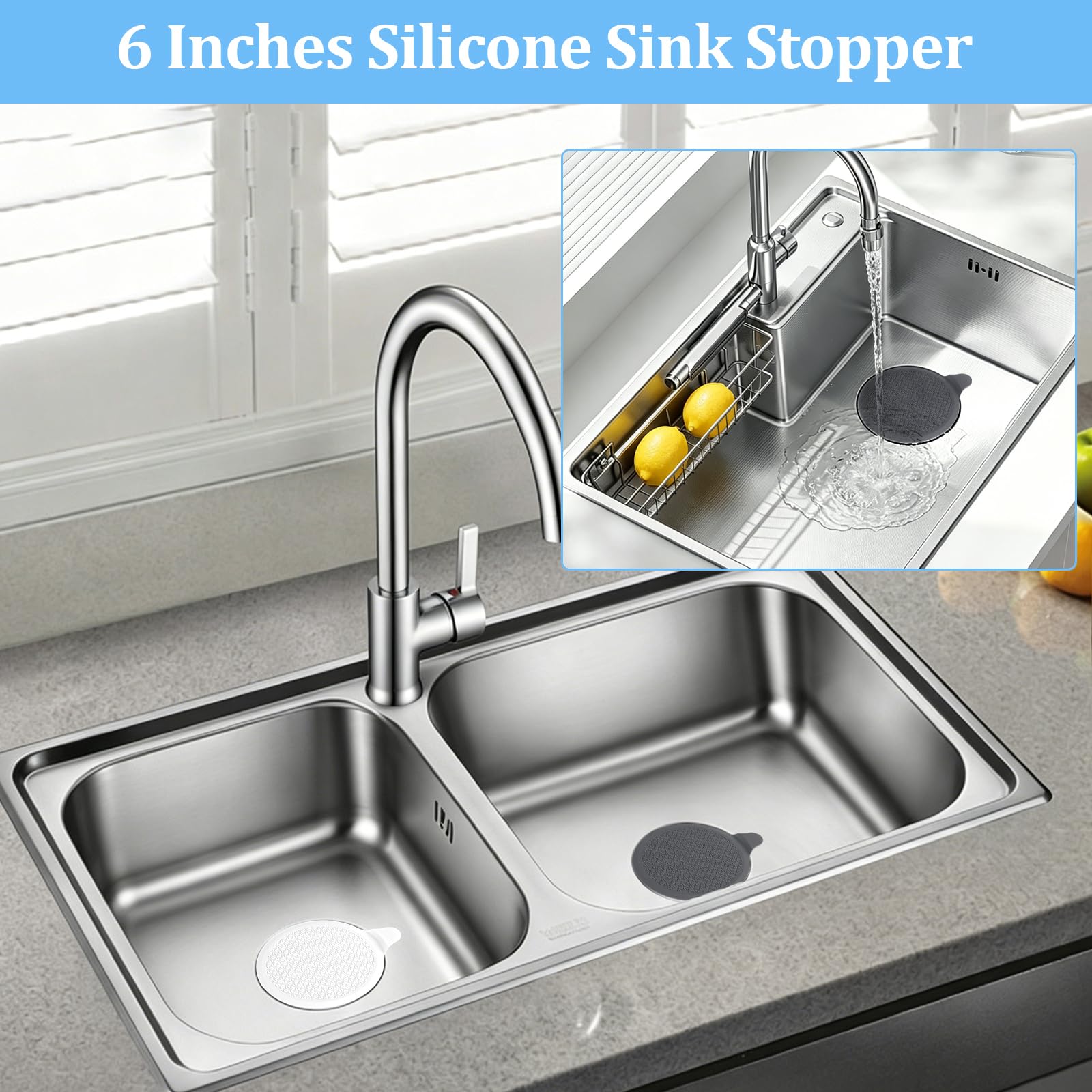 TAIANJI 3 Pack Bath Sink Plug 6 inch, Fits 42-45mm Universal Silicone Plug with Chain