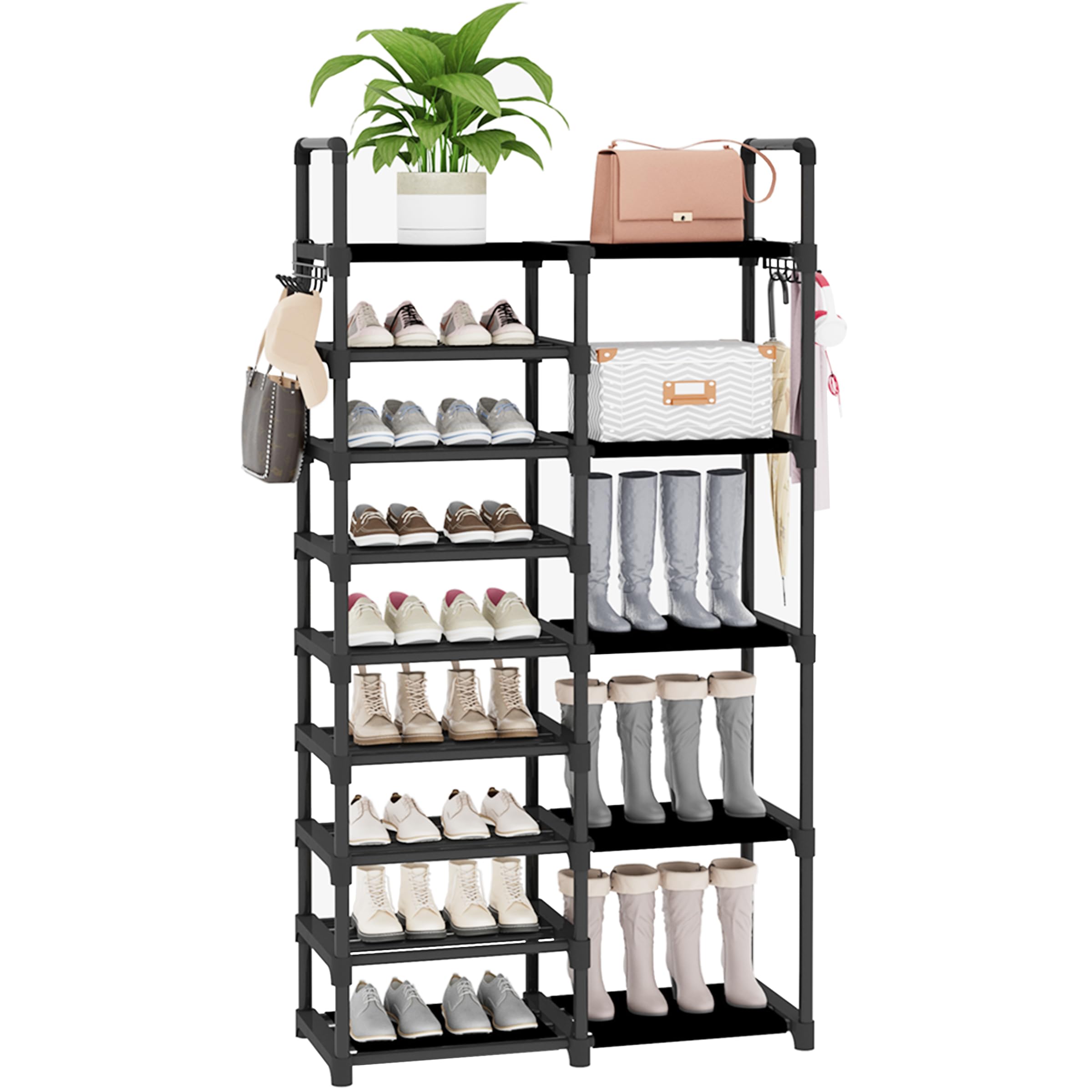 Lxvckly Shoe Rack, 9 Tiers Shoe Storage Organizer, Metal Tall Shoe Shelf Holds 30-32 Pairs, Vertical Shoe & Boot Organizer for Narrow Spaces
