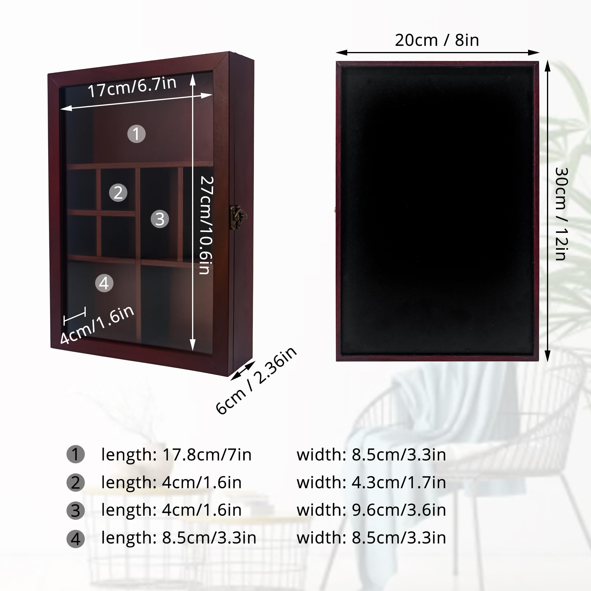 FramePro Rock Display Case, 12x8 Crystal Collection Box with Shelves, Onyx Opal Crystal Stand Displayed in Grids