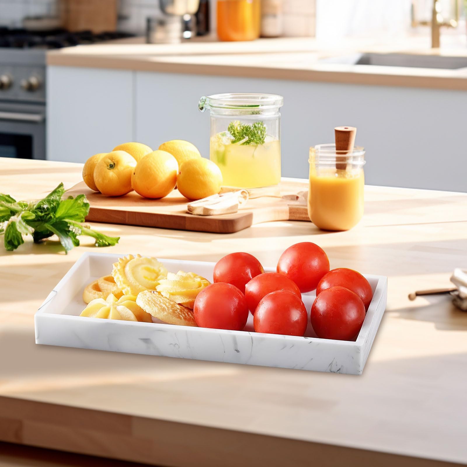 Bathroom Tray Rectangular Silicone Bowl Marble Pattern Storage Tray Jewellery Storage Box Cosmetic Tray Decorative Tray White for Kitchen Pack of 2