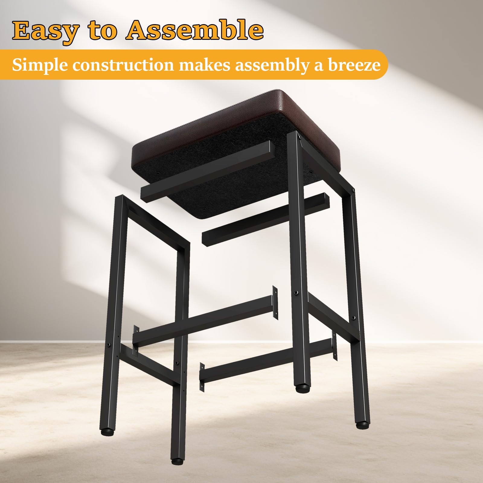 YMYNY 66cm Bar Stools Set of 2 - PU Leather Breakfast Bar Stools, HBS513K