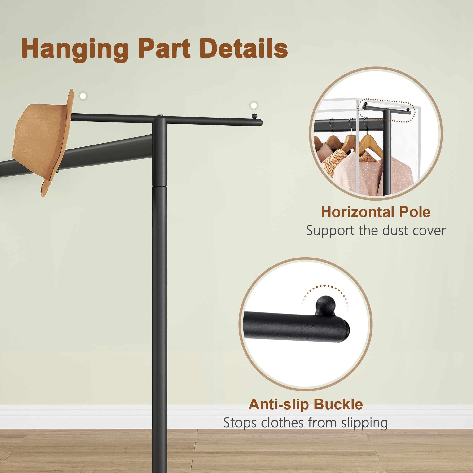 Hoctieon Z Clothes Rack with Cover, Metal Heavy Duty Clothing Rack, Rolling Garment Rack with Wheels, with Dustproof Cover Waterproof Protector