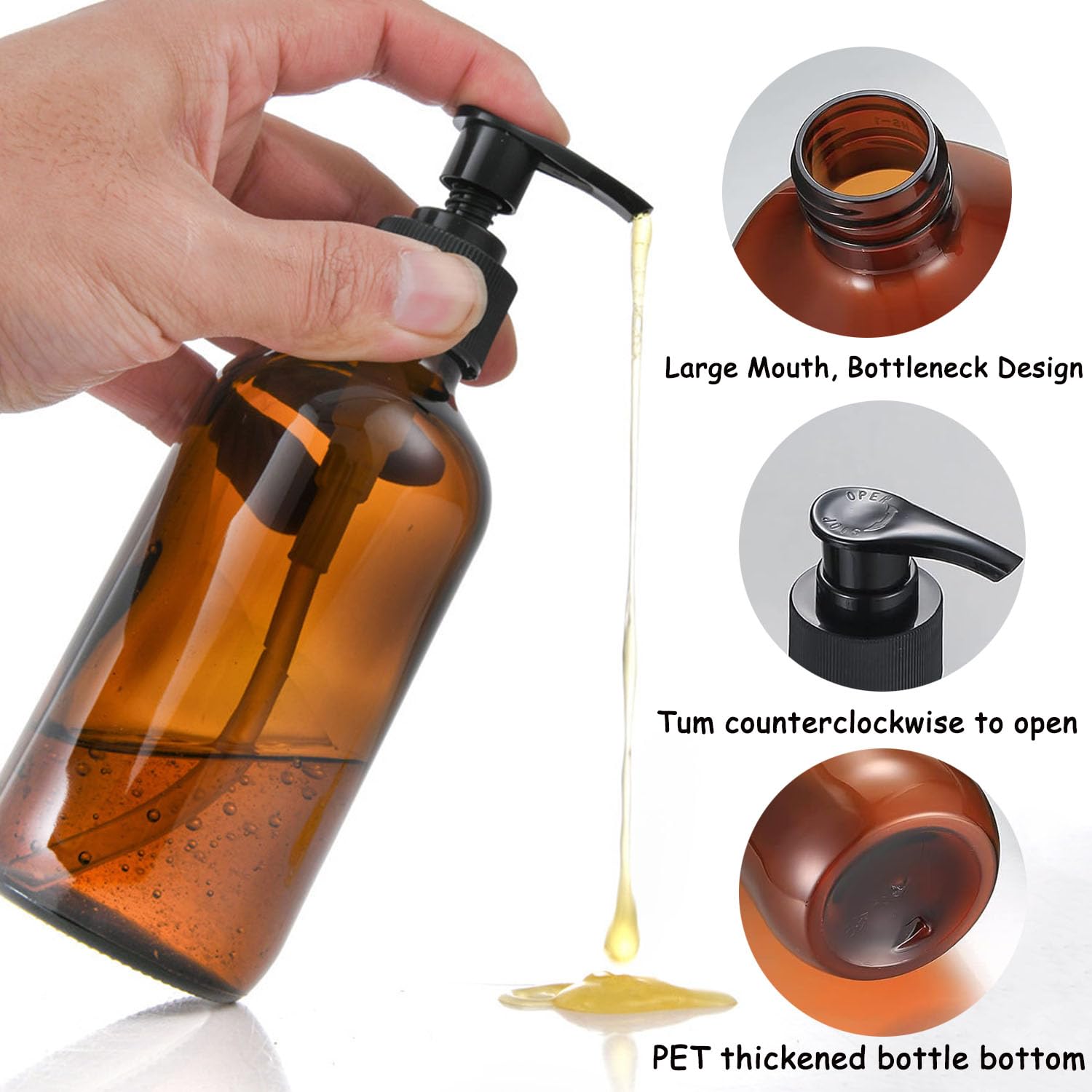 2 Pcs Pump Bottle Dispenser,500ML/17oz Refillable Empty Press Pump Bottles,Plastic Liquid Soap Dispenser Storage Holder Container for Liquid