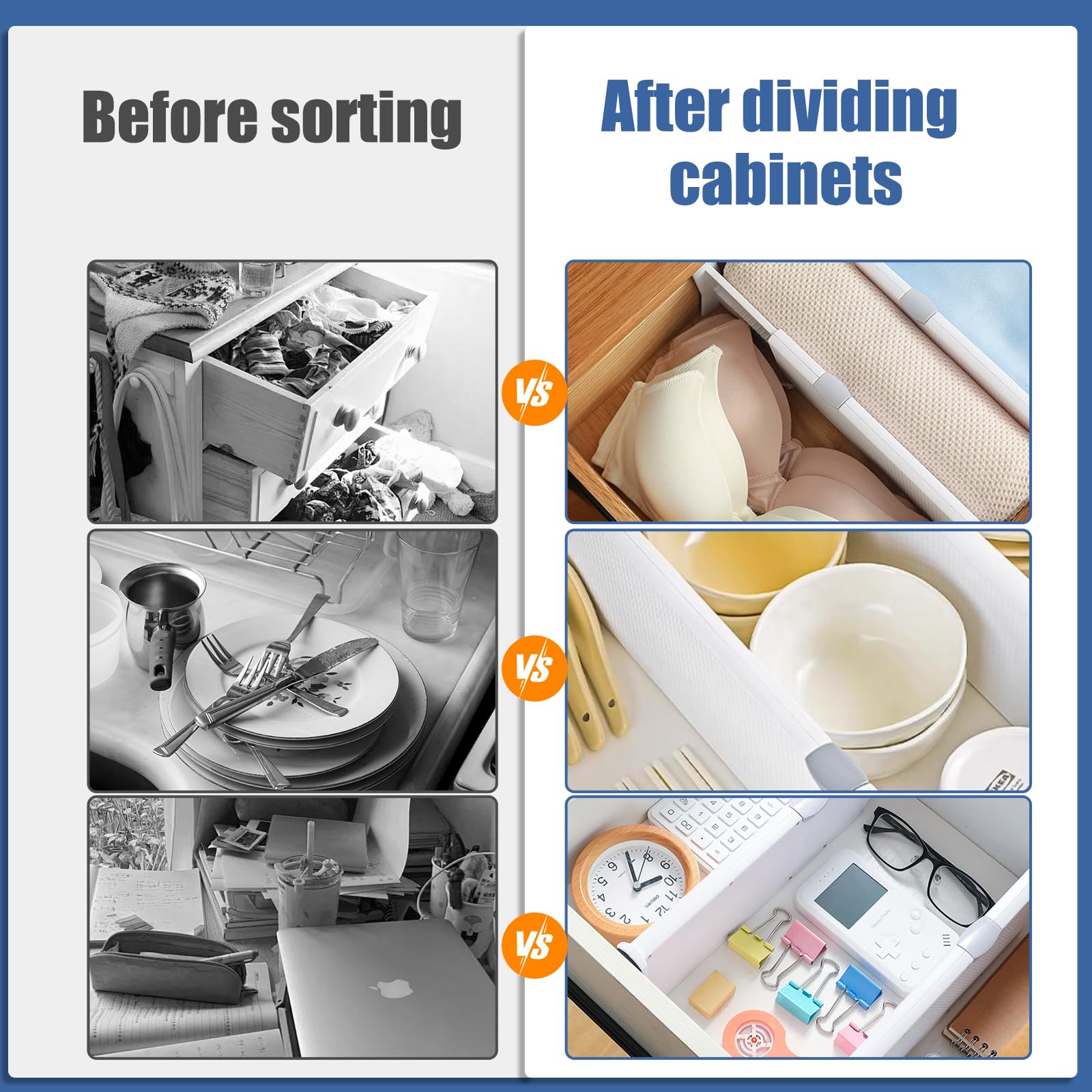 5 Pack Adjustable Drawer Dividers Set, High Expandable Drawer Organiser, Plastic Dresser Organizers, Deep Drawer Separators for Kitchen, Bedroom