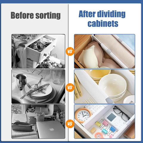 5 Pack Adjustable Drawer Dividers Set, High Expandable Drawer Organiser, Plastic Dresser Organizers, Deep Drawer Separators for Kitchen, Bedroom