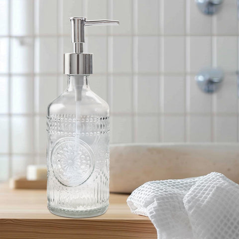 FEILANDUO 3Pcs Glass Bathroom Accessories Set, Lotion & Soap Dispenser, Toothbrush Holder, Soap Dish, Modern Bathroom Countertop Decor for Home