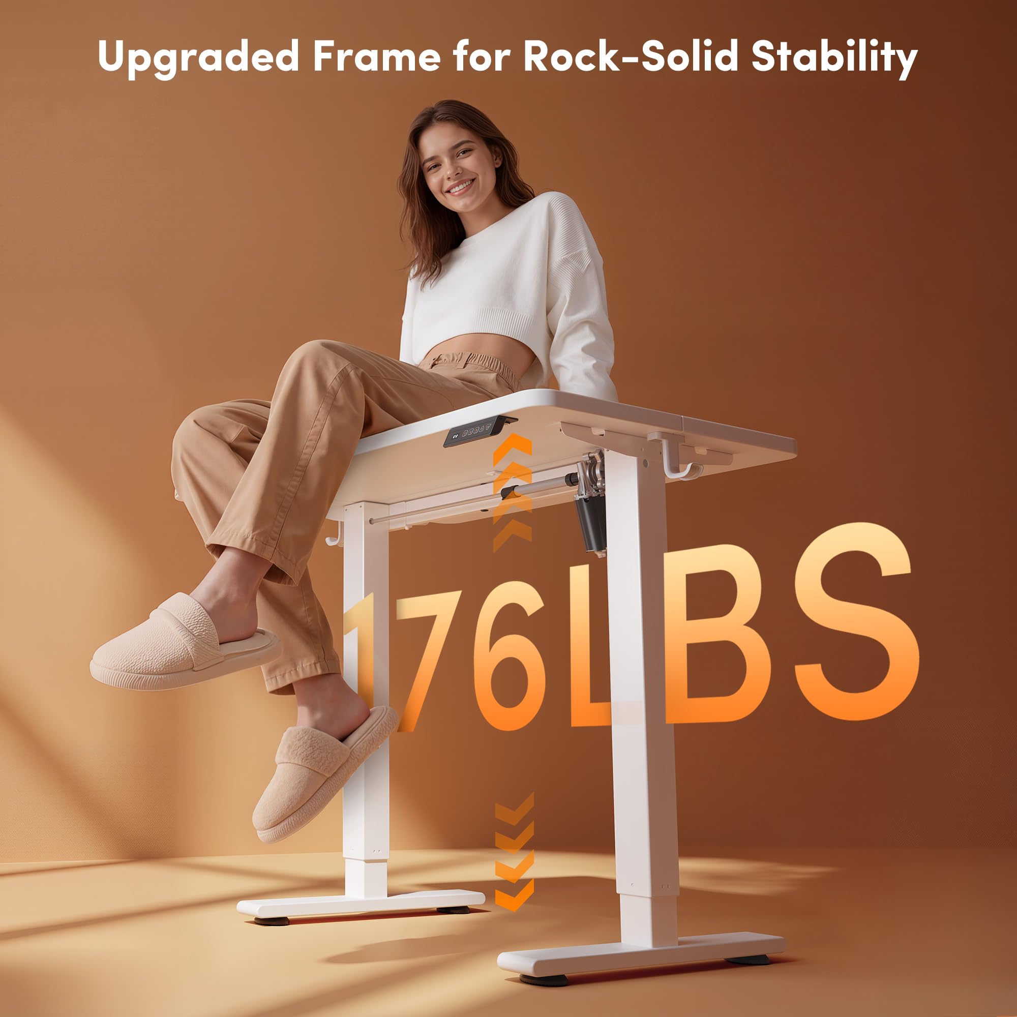 FEZIBO Electric Standing Desk 80 x 48 cm, Height Adjustable Computer Desk with Memory Presets, Sit Stand Home Office Desk, White Frame with White Top