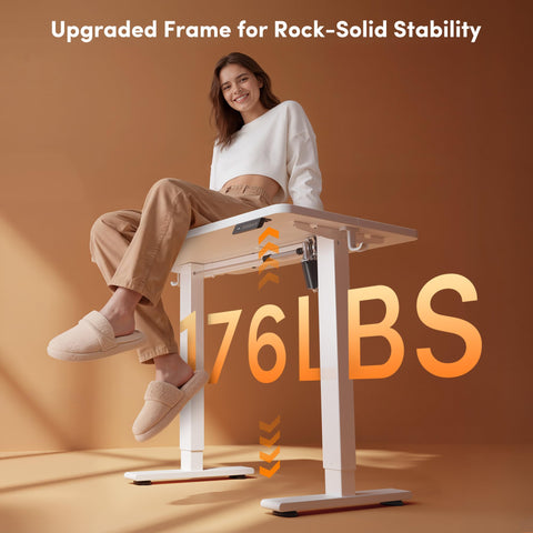 FEZIBO Electric Standing Desk 80 x 48 cm, Height Adjustable Computer Desk with Memory Presets, Sit Stand Home Office Desk, White Frame with White Top