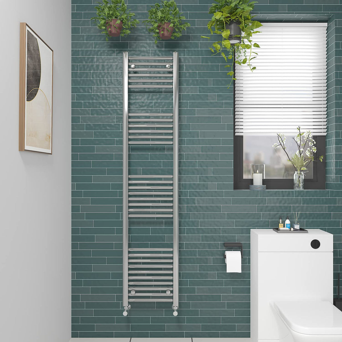NRG Straight Chrome Bathroom Heated Towel Rail Radiator 1800x400mm