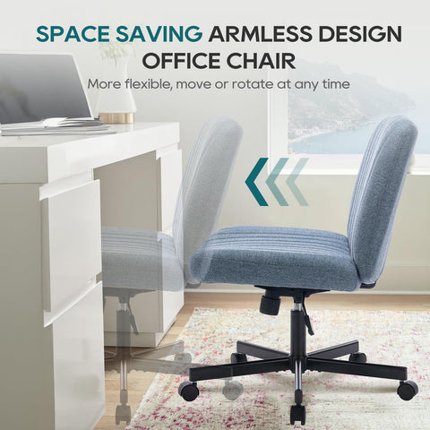 COLAMY Wide Office Chair, Padded Armless Task Vanity Chair Swivel Home Office Desk Chair 115°Rocking Mid Back Ergonomic Computer Chair for Home