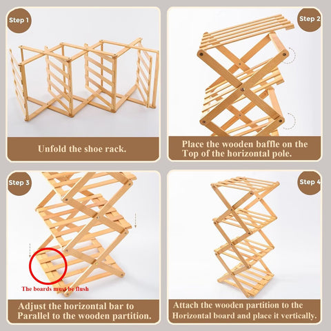 Tielag Vertical Shoe Rack Folding 5 Tier, Narrow Shoe Storage Rack, Bamboo Shoe Shelf, Tall Shoe Stand, Without Installation