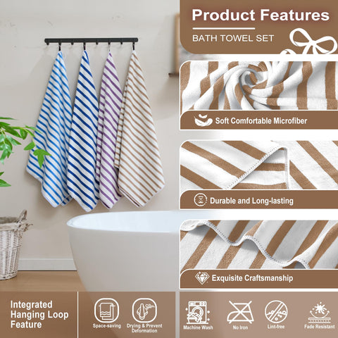 JML Microfiber Beach Towels, Quick Drying Towel (2 Pack, 30" x 60") Cabana Stripe Absorbent Bath Towel Set for Travel, Summer, Sport, Swimming, Pool