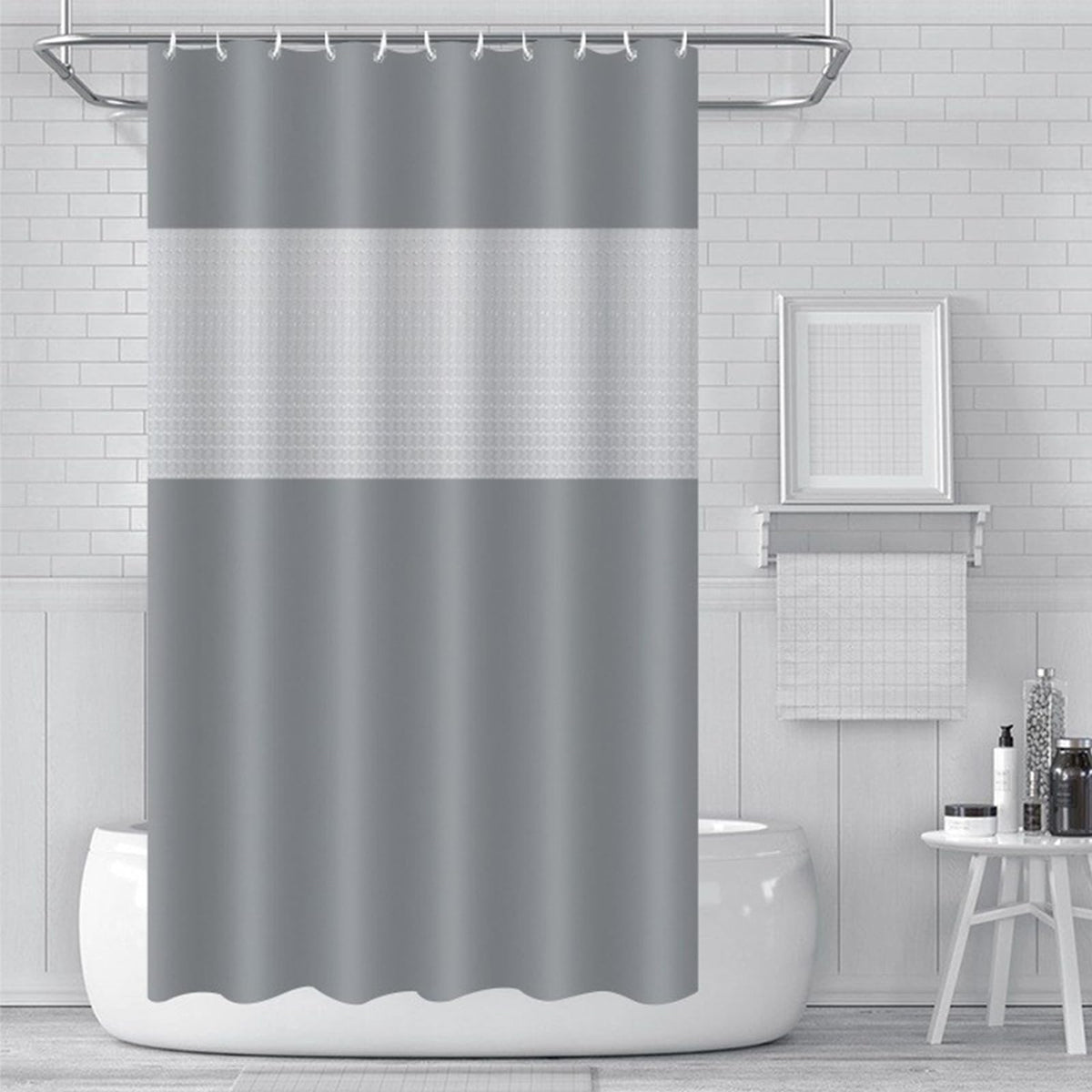 PEVA Shower Curtain 180x180cm,Heavy Duty Plastic Grey Spliced Weighted Shower Curtains Mould Proof Resistant Waterproof Bath Curtain with 3 Magnets