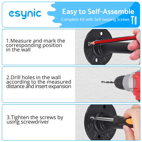 eSynic 60cm Black Industrial Wall Mounted Clothes Rail Heavy Duty