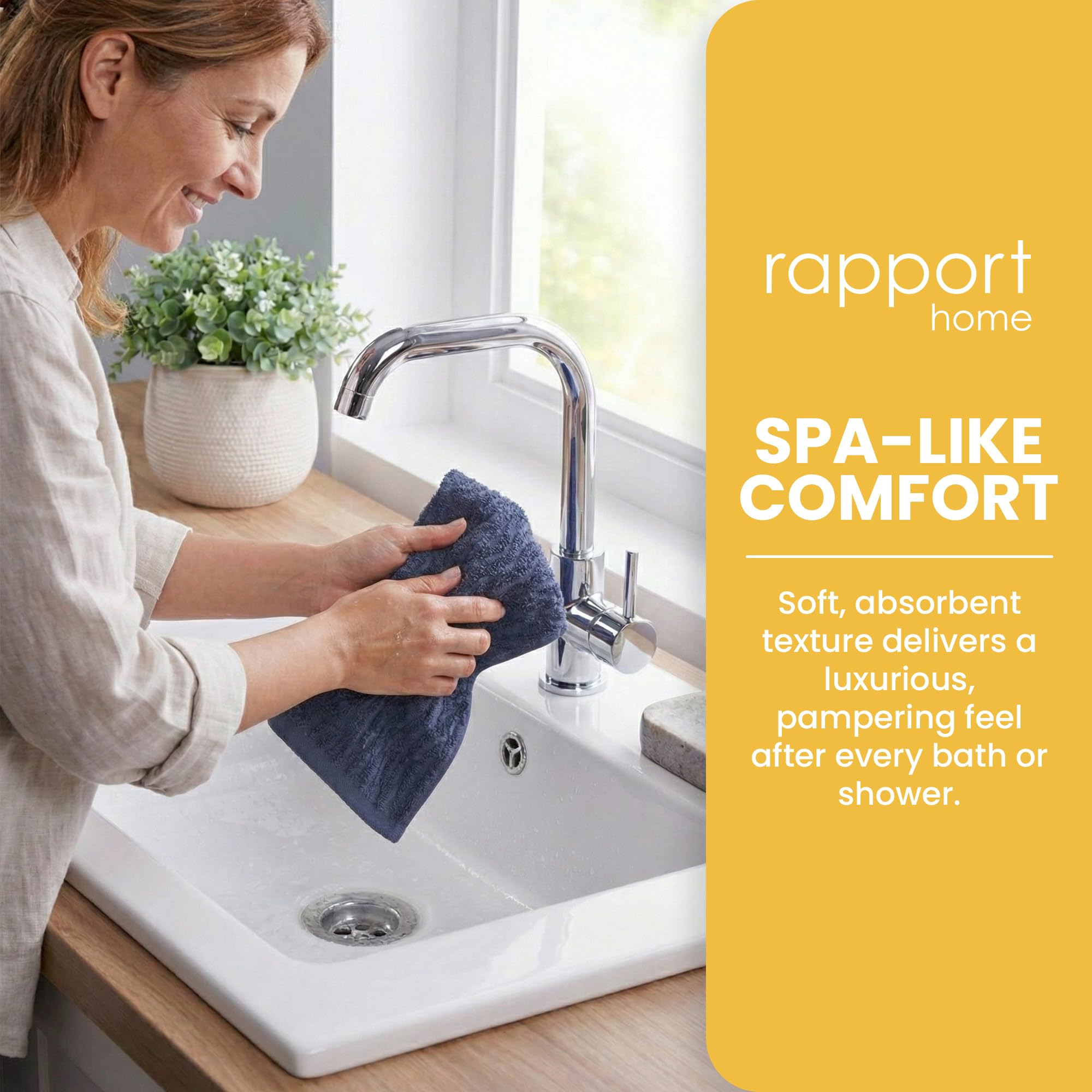 Rapport Home 2-Pack Safari Hand Towels | Midnight Blue | 50x85cm 100% Cotton 500GSM | Absorbent & Soft Bathroom Towel Set | Oeko-Tex Certified