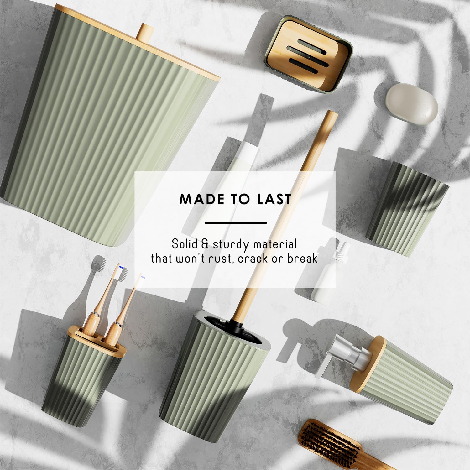 Clara Clark Bathroom Set - Sage Green Bathroom Accessories Set, 6PC Bathroom Accessory Set, Bathroom Sets with Toilet Brush