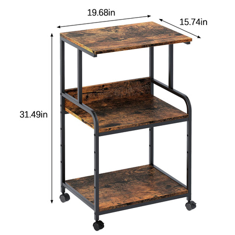 3-Tier Printer Stand, Large Printer Table on Wheels, Movable Printer Stand with Storage, Rolling Printer Cart for Fax Scanner Files Media Player