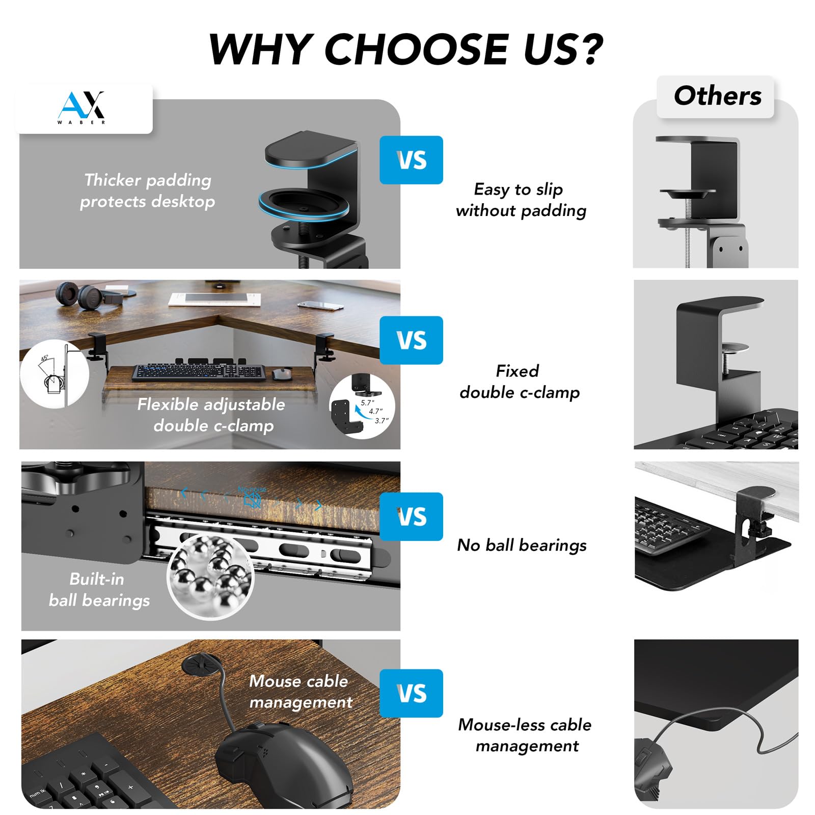 Keyboard Tray Under Desk Pull Out with Extra Sturdy C Clamp Mount System, 694 (838 mm Including Clamps) x 300 mm Slide-Out Platform Computer Drawer