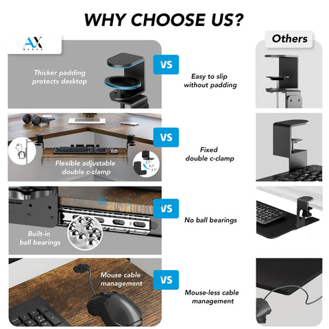 Keyboard Tray Under Desk Pull Out with Extra Sturdy C Clamp Mount System, 694 (838 mm Including Clamps) x 300 mm Slide-Out Platform Computer Drawer