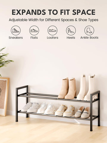 Bumusty 2 Tier Expandable Shoe Rack, Black
