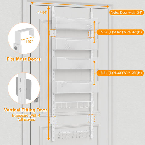 Over the Door Organizer, 2 in 1 Metal Hanging Closet Organizer & Hat Rack with 4 Adjustable Baskets, 8 Hooks, 10 Clips