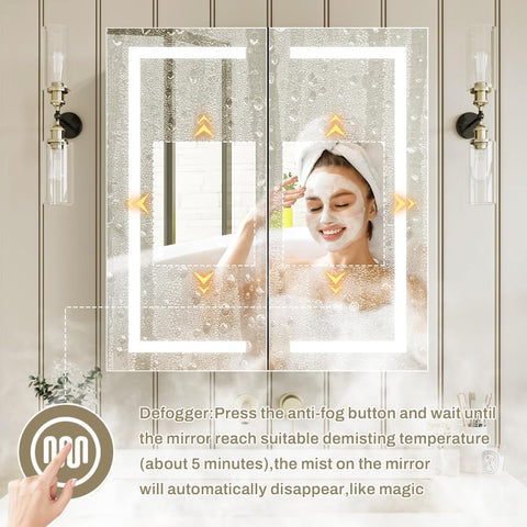 Janboe LED Mirror Cabinet,Bathroom Mirror Cabinet with Lights,76cm×81cm,Equip with Internal Light,Aluminum Construction,USB Shaver Socket,3