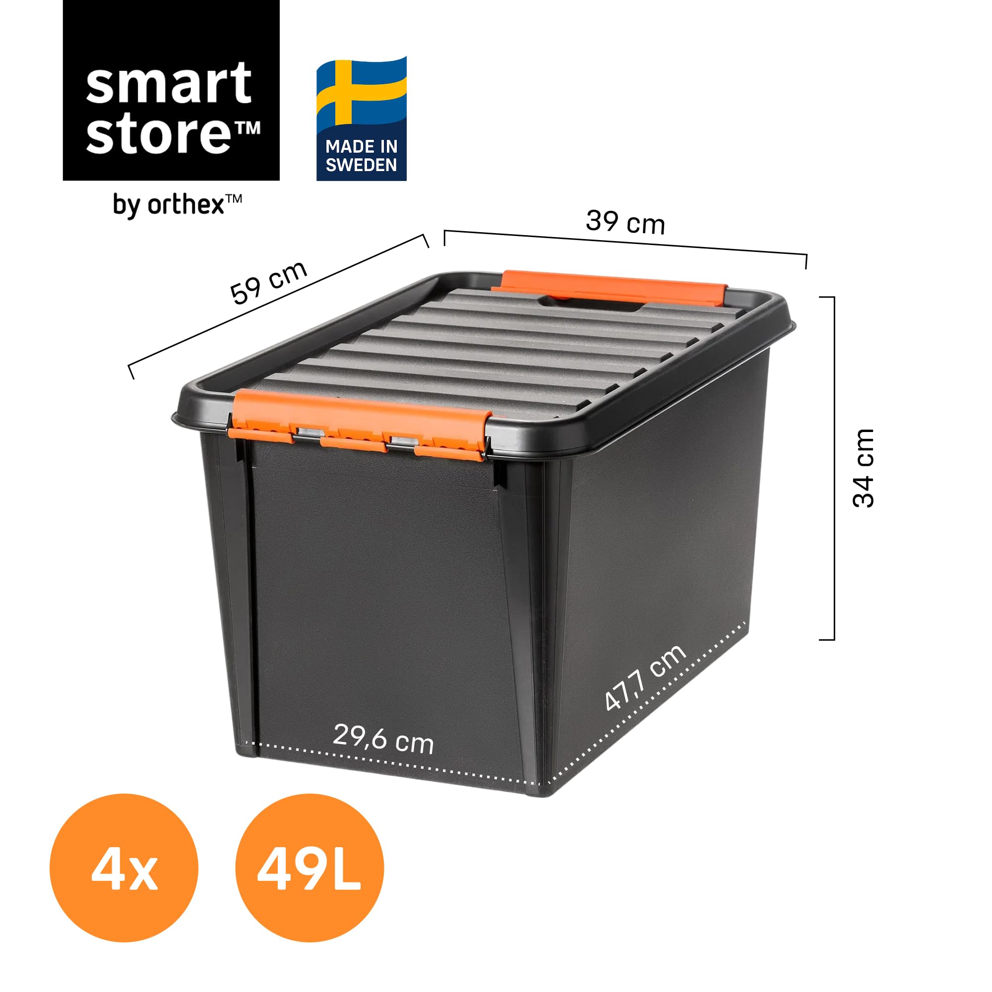 SmartStore extra-durable plastic storage boxes with lids | 49 L | 4-pack | Stackable bins with clip locks for tools, garage, or moving | BPA-free