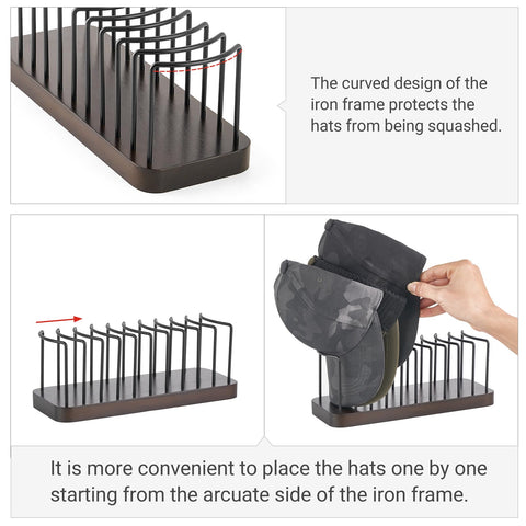 Mkono Hat Organizer and Display Stand for 10 Caps - Tabletop Storage Rack for Desk, Closet, Shelf, Dresser
