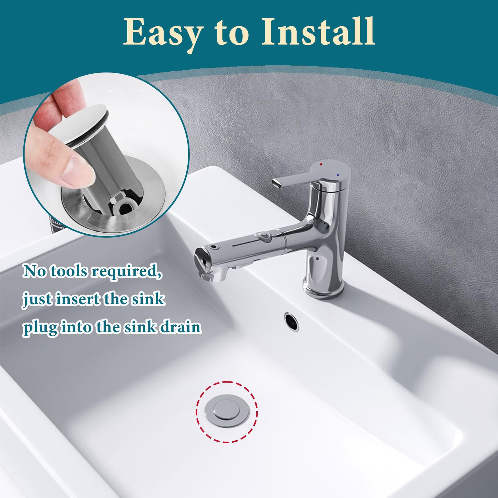 40mm Pop Up Sink Plug, Pop Up Basin Plug Replacement, Bathroom Basin Sink Plug, Replacement Drain Pop-Up Plug