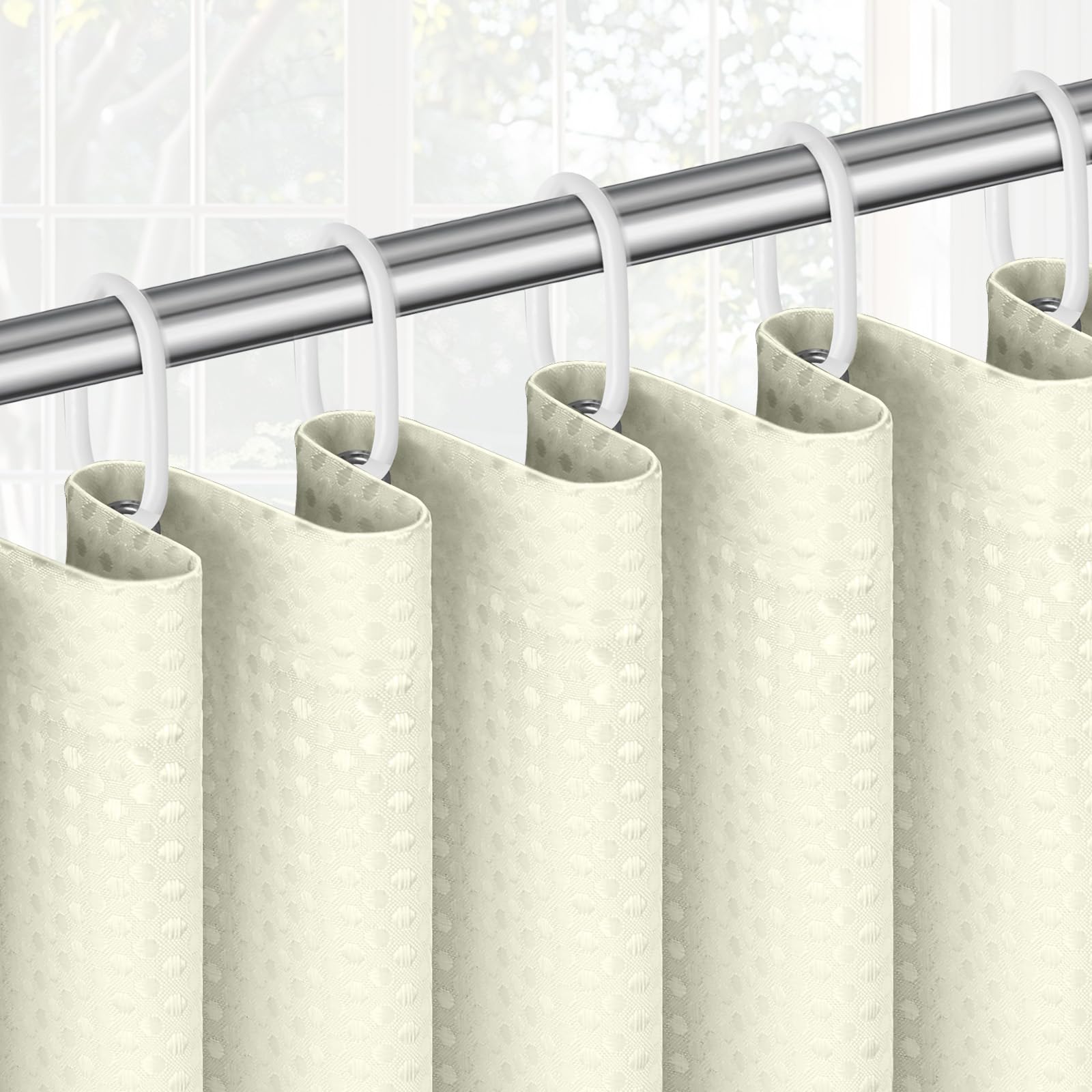 APXEL Beige Waffle Shower Curtain, Mould Proof Waterproof Shower Curtains