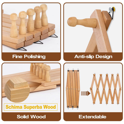 Qiannhee Wall Coat Rack Solid Wood Wooden Coat Hooks Wall Mounted with 16 Pegs Accordion Wall Hanger Extendable Hat Rack for Wall, Living Room