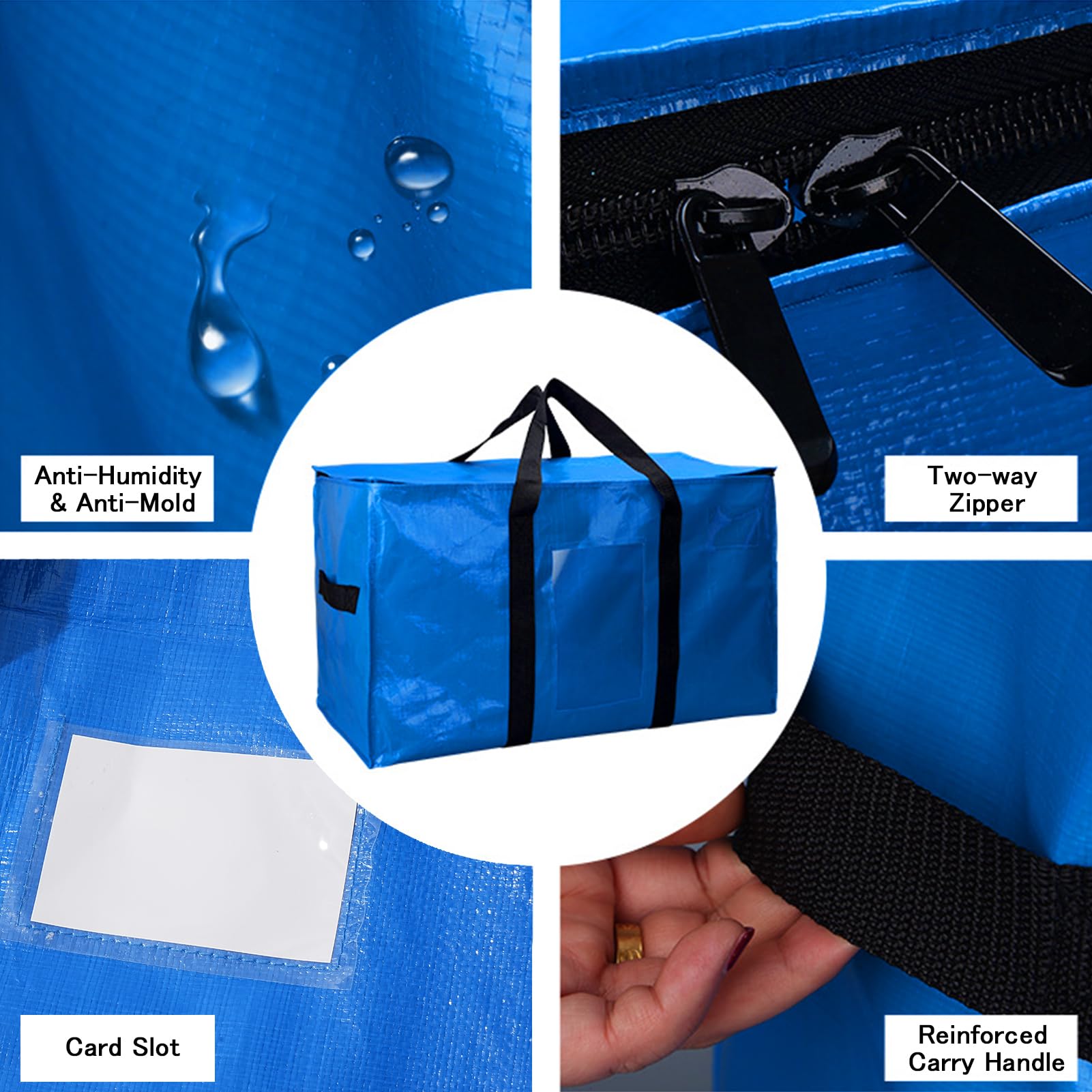 HonorHut Navy Storage Bag 100 L 4 Pack Water Resistant Moving Bag with Zip Lid Handles Clear Window