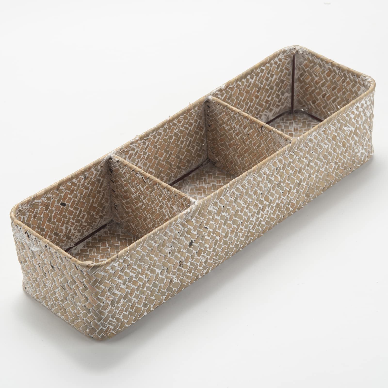 Seagrass Storage Basket with 3 Sections Woven Shelf Baskets for Organizing (Whitewash, 37cm x 12cm x 8cm)
