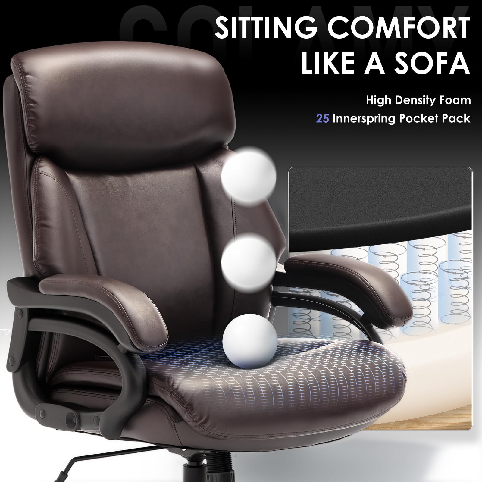 COLAMY Big and Tall Office Chair 400lbs, PU Leather Executive Office Chair for Heavy People