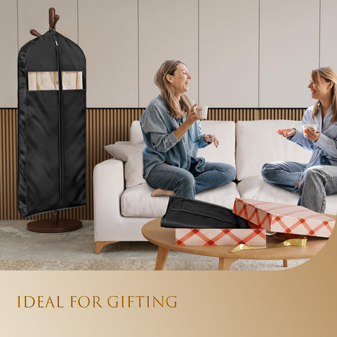 Univivi Super Soft Satin Hanging Garment Bags 60in Dress Bags 2 Pack Black
