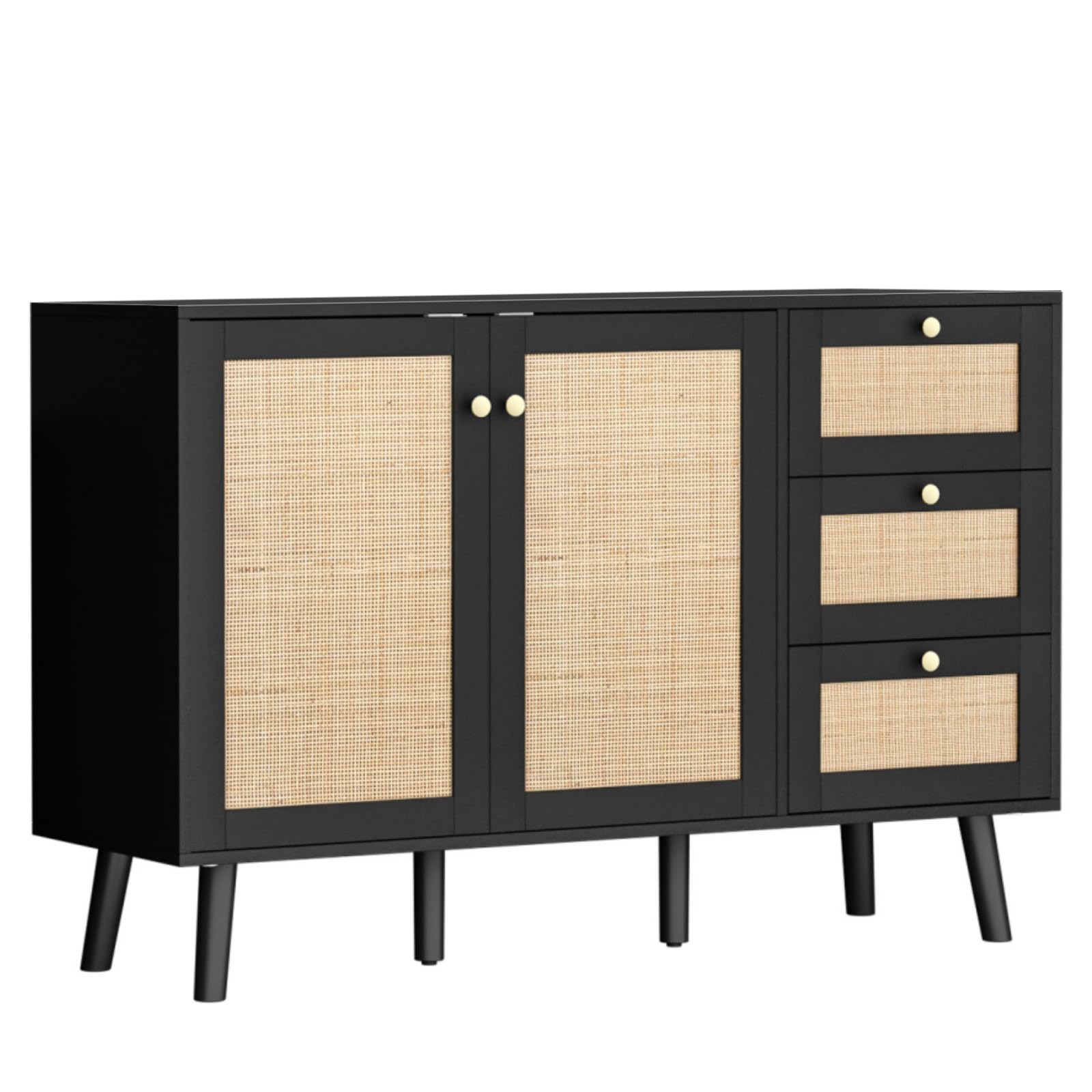 Skokliz Sideboard, Modern Storage Cabinet with 3 Drawers, Buffet Storage Cabinet 2 Doors and Adjustable Shelves