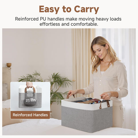 StorageWorks Fabric Storage Baskets for Shelves, Wardrobe Storage Boxes for Clothes, Large Storage Bins with Metal Frame