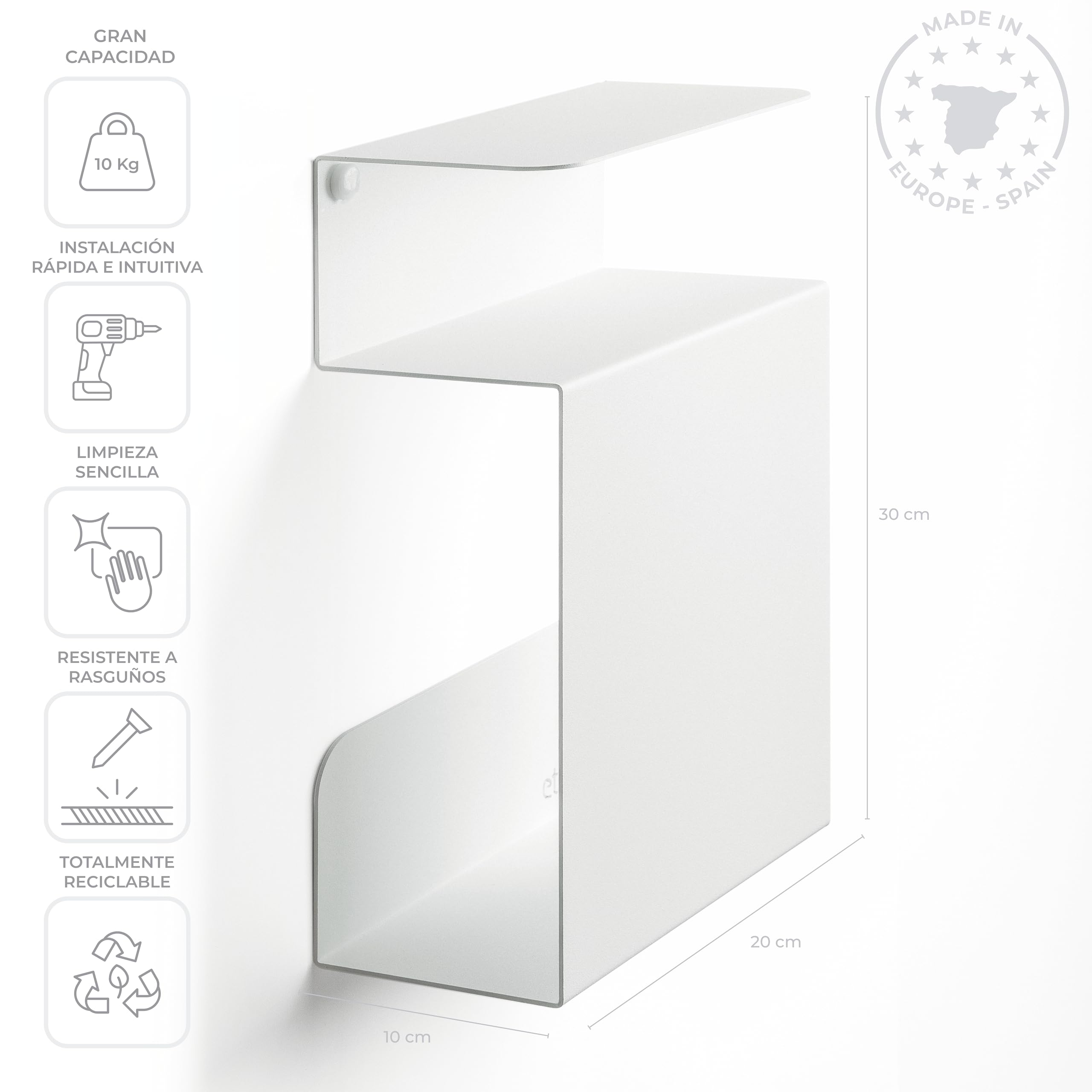 etterr | Bedside Cabinet | 100% Steel | Made in Europe | White Bed Side Table | Floating, Narrow