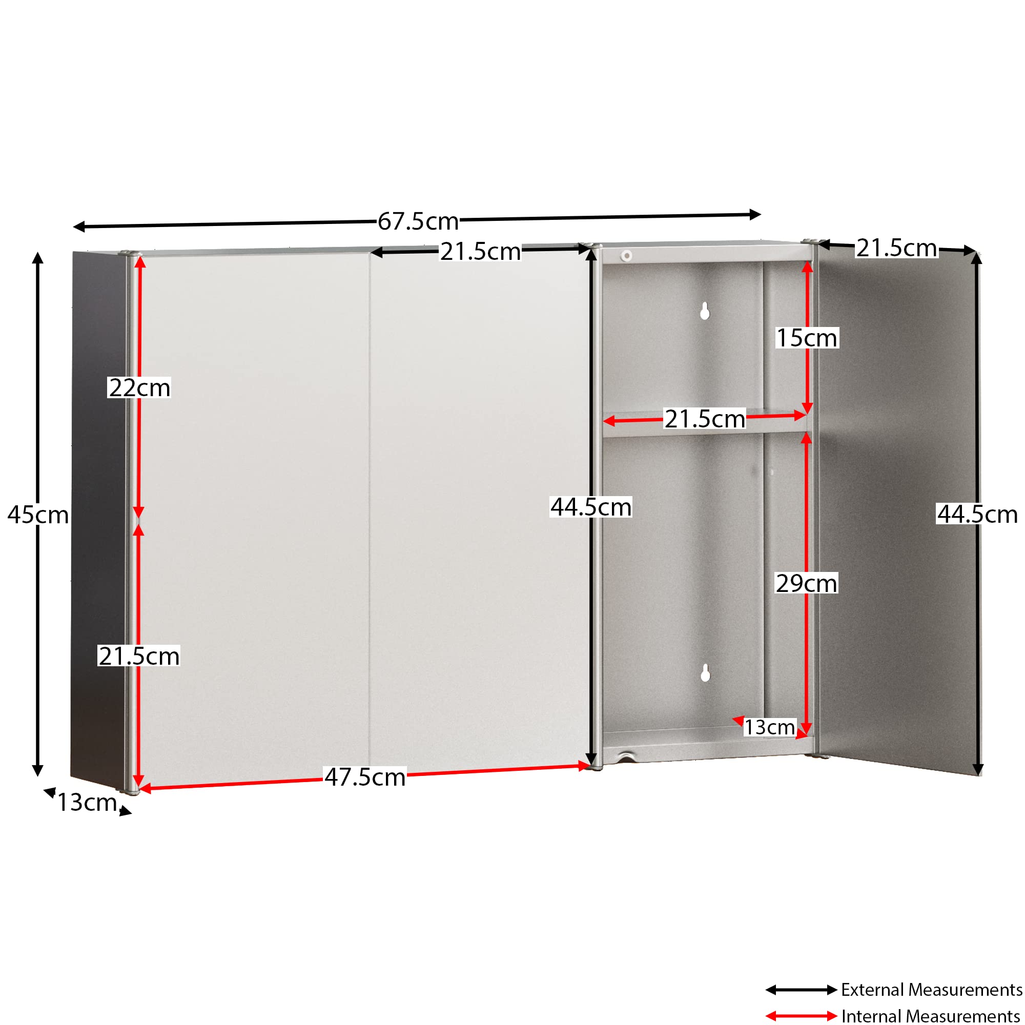 Bath Vida Tiano Triple-Mirror Bathroom Cabinet Wall-Mounted Stainless Steel Modern Storage Cupboard (No Assembly Required)