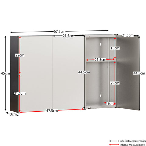 Bath Vida Tiano Triple-Mirror Bathroom Cabinet Wall-Mounted Stainless Steel Modern Storage Cupboard (No Assembly Required)