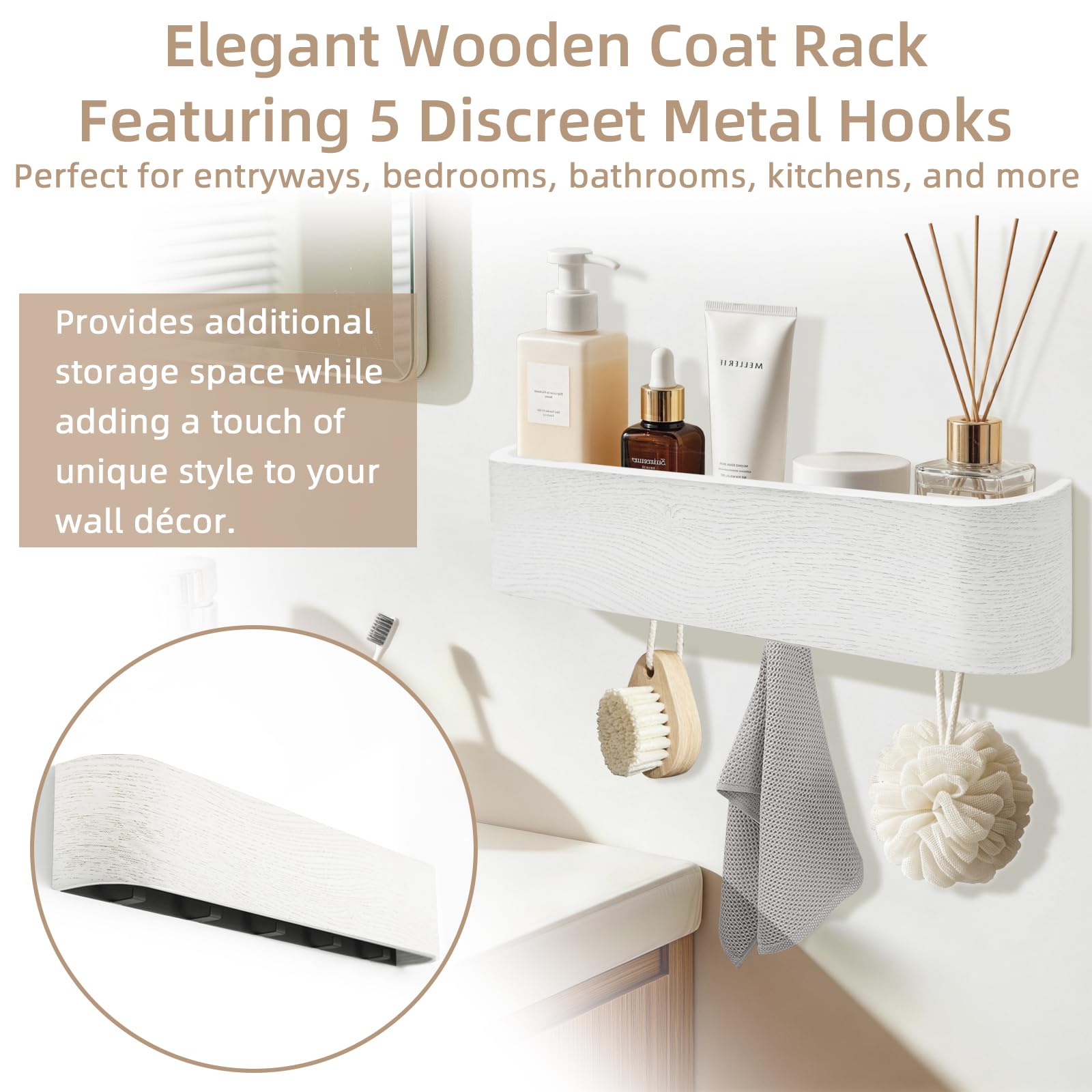 Topfinder Coat Rack with Shelf Wall-Mounted Organizer with 5 Hidden Hooks
