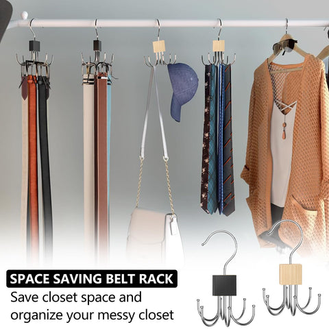 Belt Hanger Tie Rack, 2 Pcs Closet Hanger Organizer 360° Rotatable Metal Belt Holder for Closet Accessories Organizer and Storage