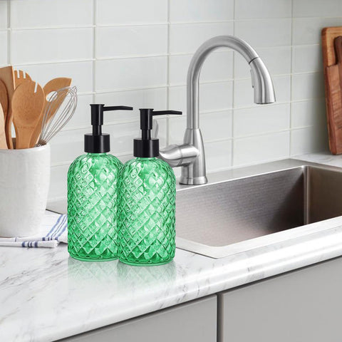 Ulable Green Glass Soap Dispensers, 14OZ/400ML, Set of 2 Pump Bottles