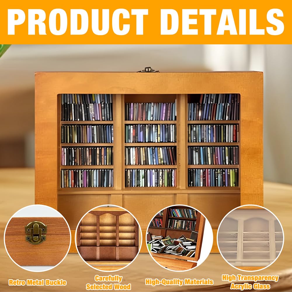 HIULLEN Anxiety Bookshelf Shake Away Your Anxiety, Anxiety Mini Bookshelf, Miniature Book Display Shelf With 300Pcs Mini Books