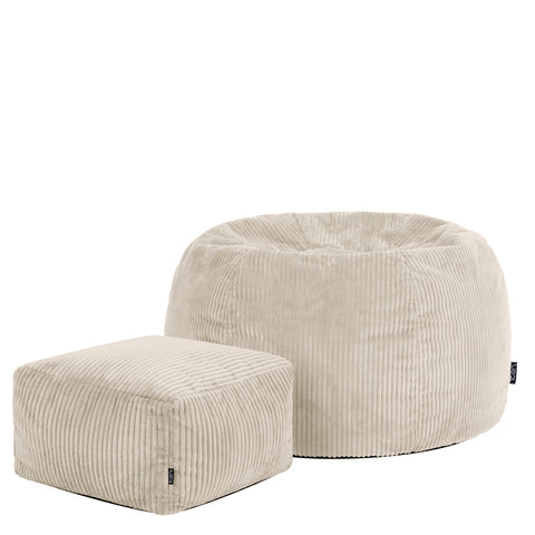 icon Kingston Cord Bean Bag & Footstool with Filling Included, Beige