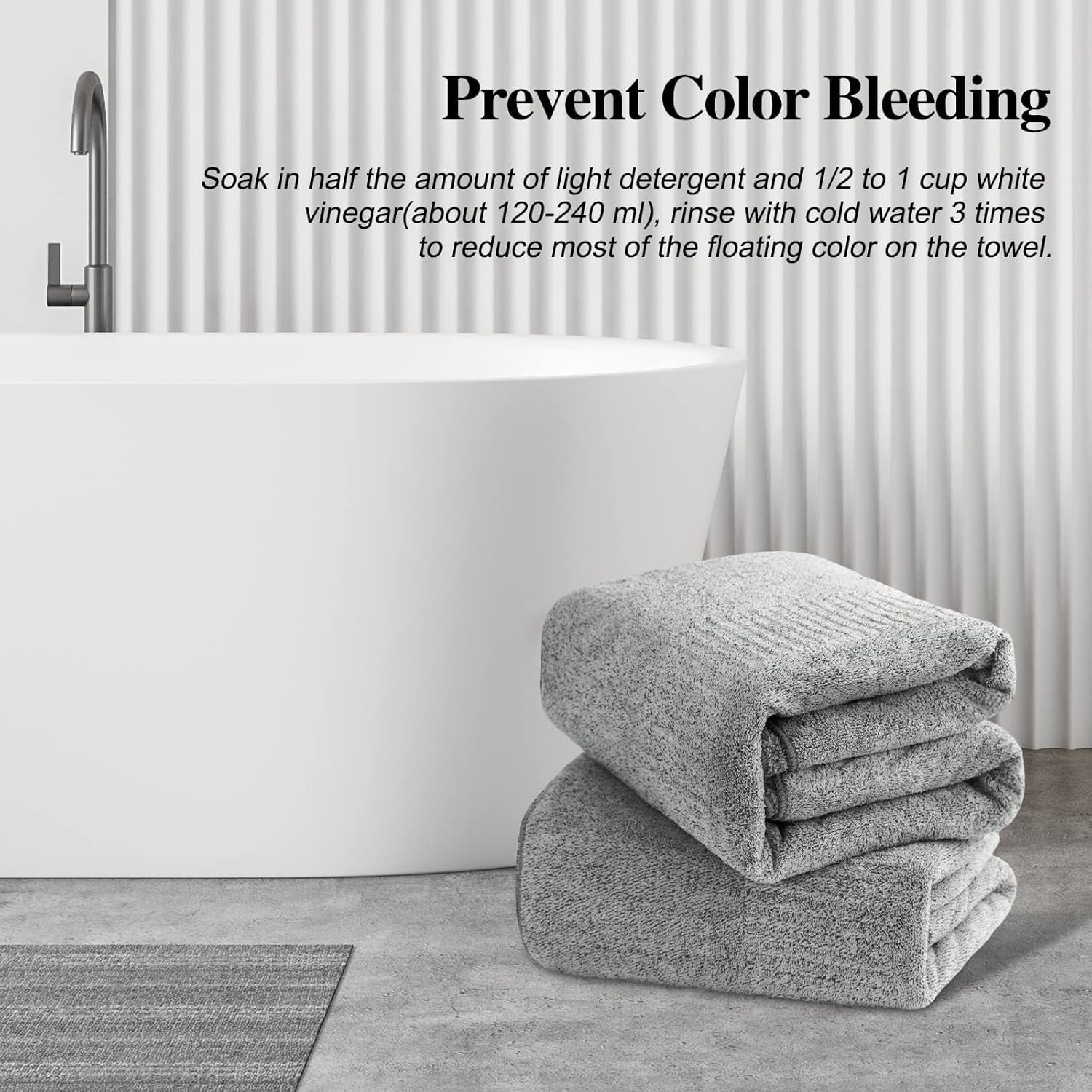 SEISSO Set of 2 Bath Towels, 88.9 × 160 cm Oversized Bath Sheets, Highly Absorbent & Quick-Drying Bamboo Fibre Towels for Bathroom Use, Grey