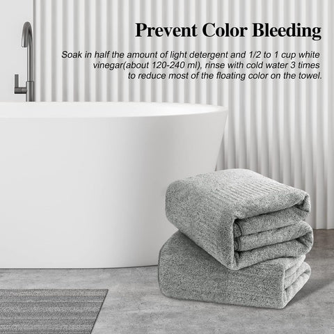 SEISSO Set of 2 Bath Towels, 88.9 × 160 cm Oversized Bath Sheets, Highly Absorbent & Quick-Drying Bamboo Fibre Towels for Bathroom Use, Grey